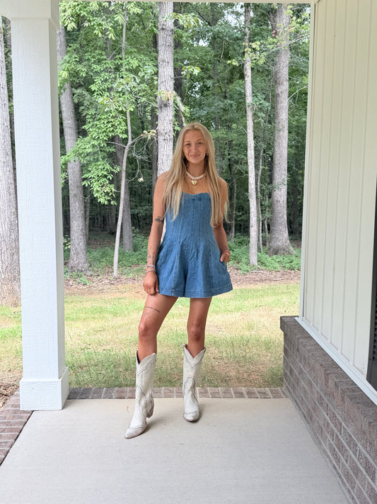 The Hometown Denim Romper