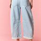 Petal Print Hem Roll-Up Barrel Jeans
