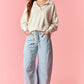 Petal Print Hem Roll-Up Barrel Jeans