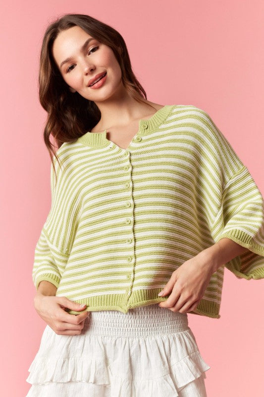 Matcha Stripe Oversized Knit Cardigan
