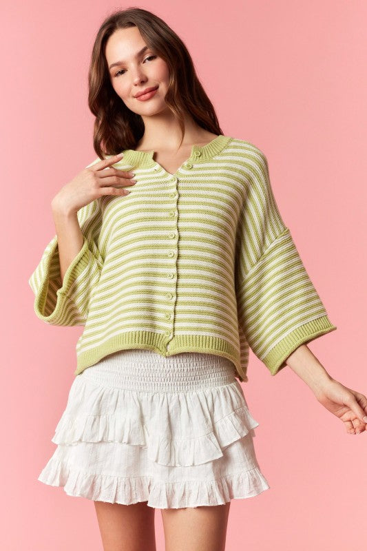 Matcha Stripe Oversized Knit Cardigan