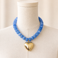 Heart pendant beaded necklace - blue