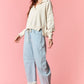 Petal Print Hem Roll-Up Barrel Jeans