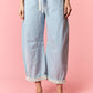 Petal Print Hem Roll-Up Barrel Jeans