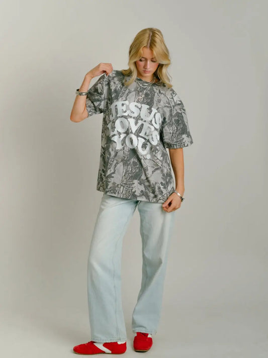 Jesus Loves You Tee in Midnight Oak